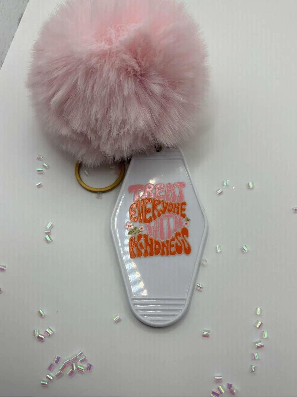 Pink Pom Pom Keychain Phone Charm with 